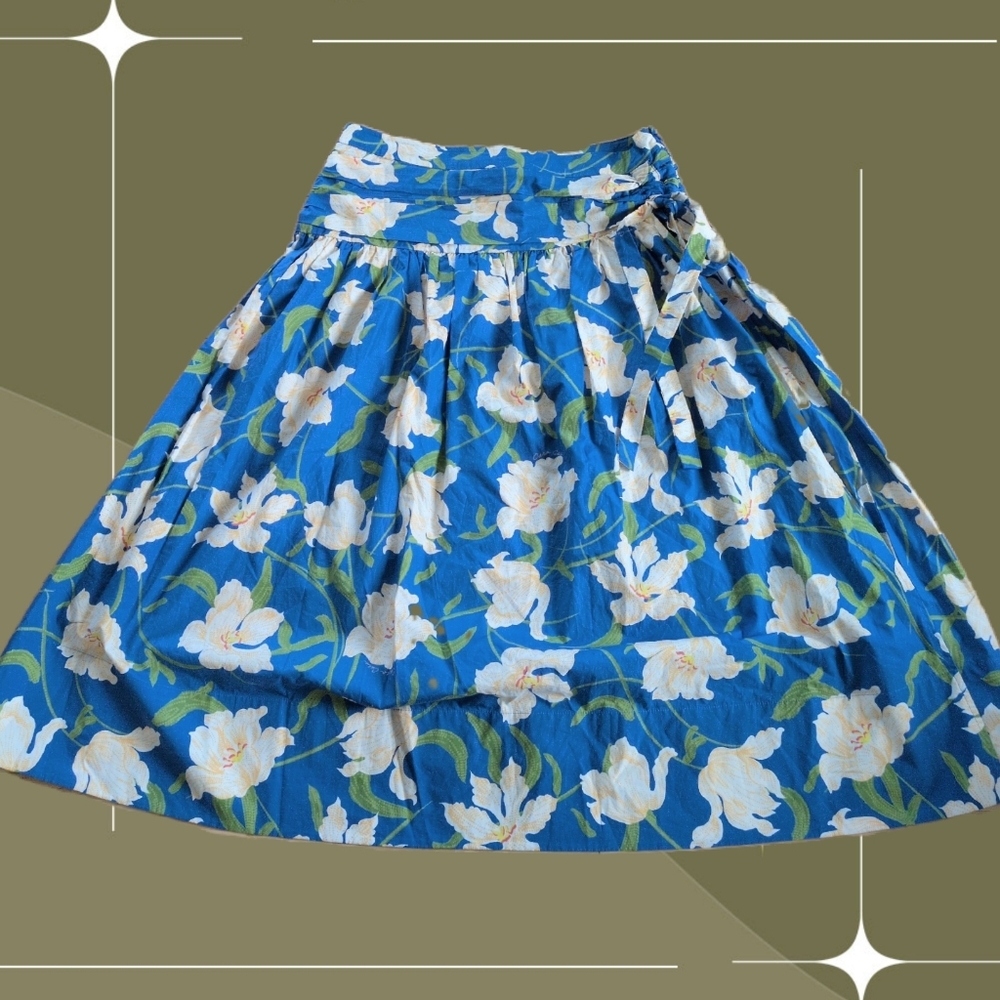 ✨Cara Cara Kayla Ruched-Waist Floral Cotton Midi Skirt Size 12